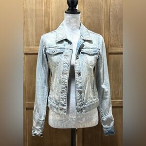 Women's Mudd Light Blue Distressed Denim Jacket.